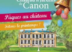 [Photo] Les 16, 17 et 18 avril, le château de Canon fête le printemps : visuel du château, entouré de décoration de Pâques